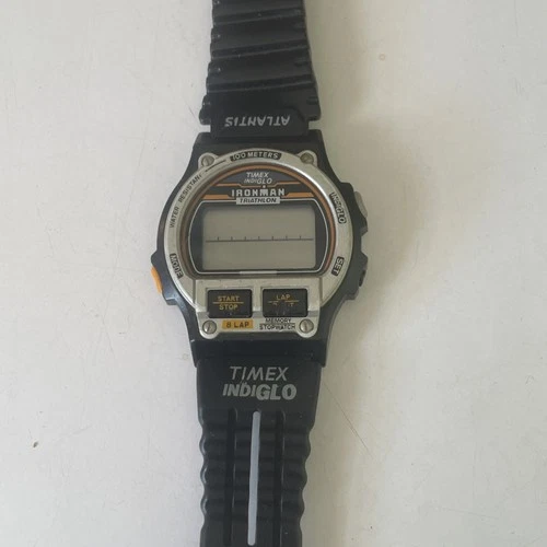 Vintage Timex Ironman Triathlon Watch Indiglo 8 Lap Black 100M Need New Battery