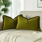 JUSPURBET Olive Green Decorative Velvet Fringe Throw Pillow Covers 16x24 Set ...