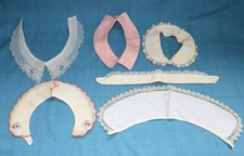 6 Vintage Ladies Collars 1950s Embroidered Lace Trim Rhinestones Pink Cream