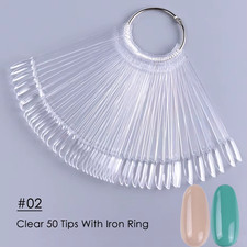50Pcs False Nail Display Tips Clear Nature Color Chart Oval Fan Style UV Gel Pol