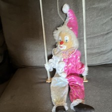 Hand Painted Clown Hanging Mobile Pink White Gold Stars Circus Decor Fabric Wood