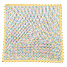 Handmade Crochet Baby Afghan 33"x33" Square Unisex Blue Pink Green Yellow Border
