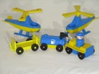 VINTAGE LOT 6 FISHER PRICE LITTLE PEOPLE AIRPORT PILOT FUEL TANKER  HELICOPTERS!