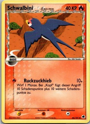 Pokémon Schwalbini 66/101 EX Dragon Frontiers 2007 Deutsch