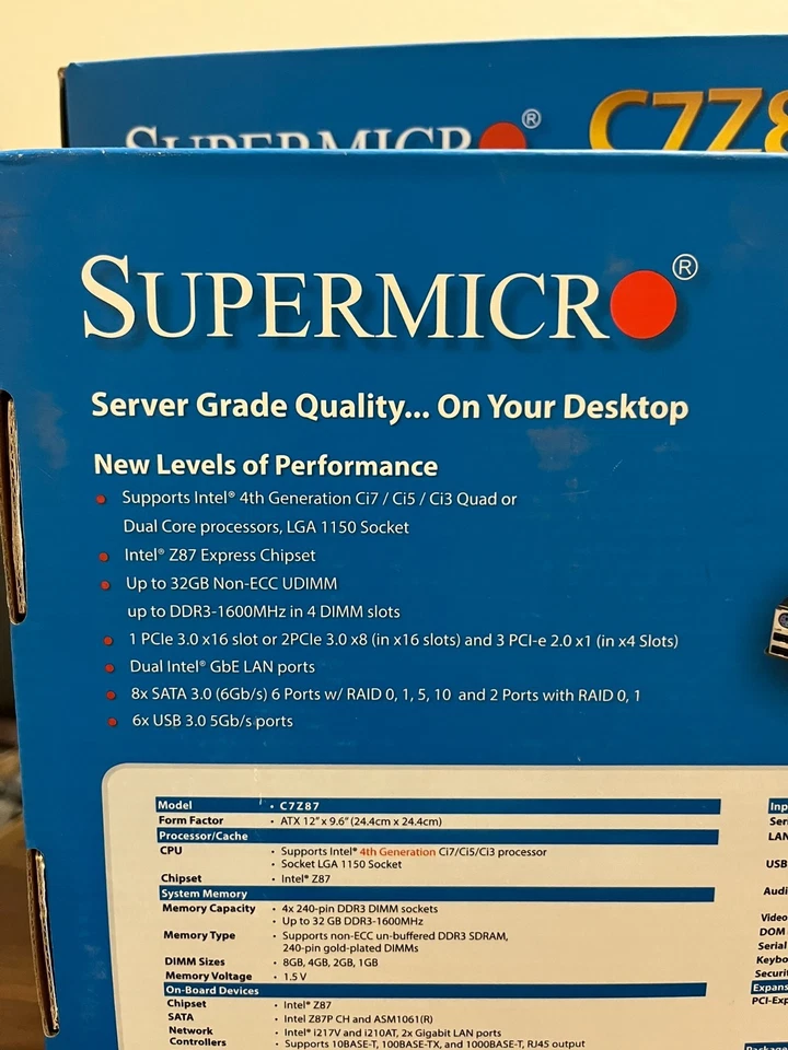 🌟 NUEVA Placa Madre Supermicro C7Z87 Intel 4ta Generación LGA1150 Z87 (Leer Desc.) Foto 4 de 4
