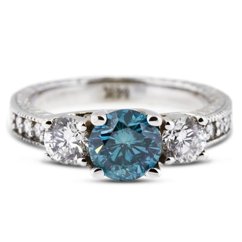 Klassischer Ring 1,47 kt blauer SI2 runder natürlicher zertifizierter Diamanten 14 kt mit drei Steinen - Bild 1 von 21