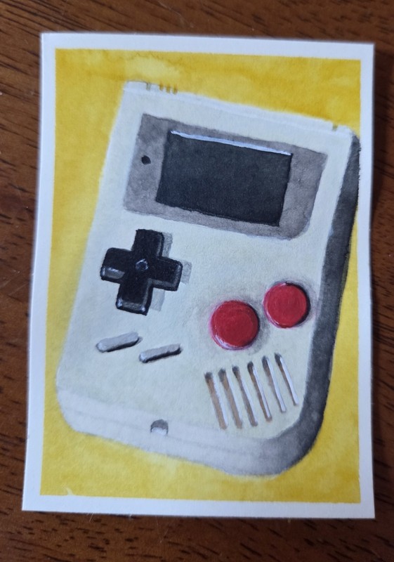 ACEO Card Handheld Game Console watercolor Original 