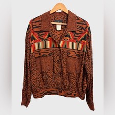 Vintage Carole Little Animal Tribal Print Boho Shirt Jacket Size 12 Rayon Gauze