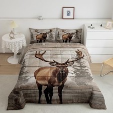 Moose Bedding Set Western Cabin Lodge Comforter Set Country Full Brown Grey