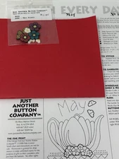Just Another Button Company MAY Teapot Button Lot of 8 & Chart Butterfly Flowers