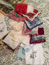 Lot of 24 Vintage Hankies Handkerchiefs Variety Of Styles And Colors W/ Box