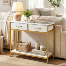 75CM Narrow Console Table Small Entryway Table w/2 Fabric Drawers White