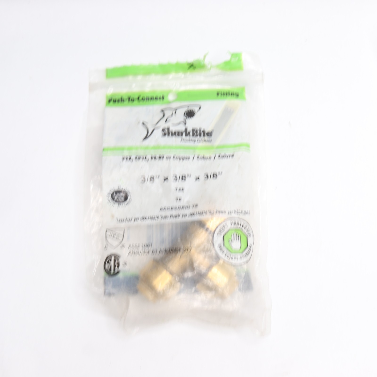 SharkBite Tee Brass Plumbing Fitting 1/2" OD 3/8" Push-to-Connect U360LFA