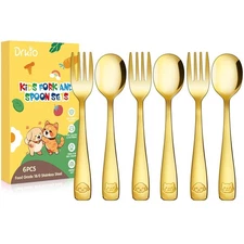 DRKIO Stainless Steel Toddler Utensils Set - 6 Pieces Kids Silverware Set