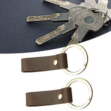 2PC Retro Handmade Leather Car Keychain Keyring Single Circle Key Chain Key Ring