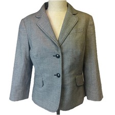 Ann Taylor Loft Size 4 Gray 2 Button Jacket 3/4 Sleeve Blazer Back PleatedPeplum