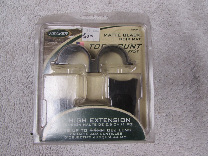 Detachable Top Mount 1" Scope Rings High Matte Black Weaver 49043 New old stock