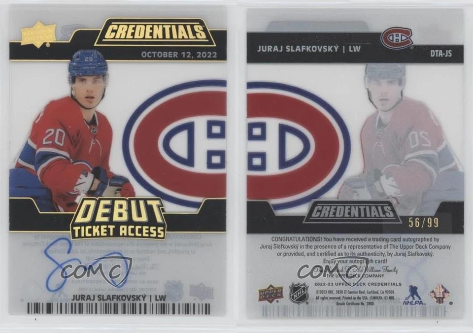 2022-23 Upper Deck Credentials 56/99 Juraj Slafkovsky #DTA-JS Rookie Auto RC - Image 3 of 3
