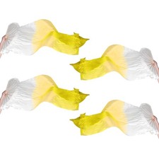 2 Pair Folding Belly Dance Silk Fan Veil 71", White Gradient Yellow
