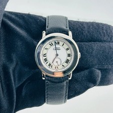 #43 Cartier Must 33mm White Roman Dial Black Leather Band 1815 1