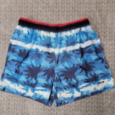 Tommy Hilfiger Men's Blue Floral Swim Trunks Tropical Print Drawstring Size L