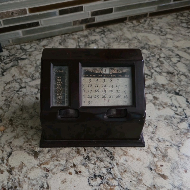 Art Deco Perpetual Vintage 1930 Bakelite Desk Calendar Moveable Knob-Works 