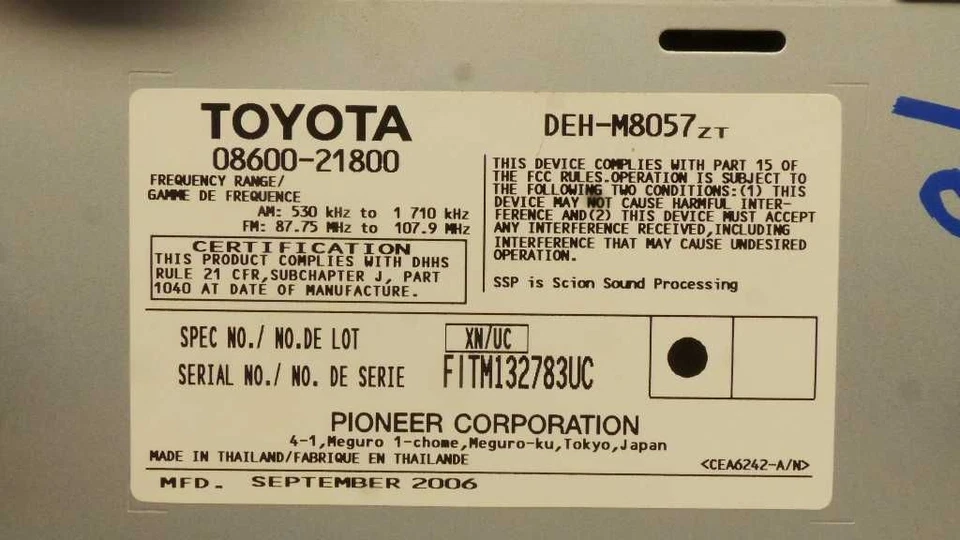 Equipo de audio pantalla y receptor de radio compatible con 06-07 SCION TC 08600-21800 Foto 4 de 4