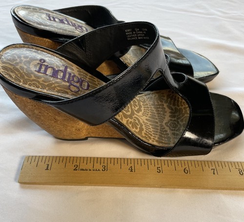 Indigo by Clarks Damen-Slipper schwarz Leder Keilabsatz Korkabsatz Größe 7,5 M - Bild 8 von 16