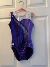 GK Elite Competition Sparkle Leotard Child Large Purple Silver Sequin Swirl CL