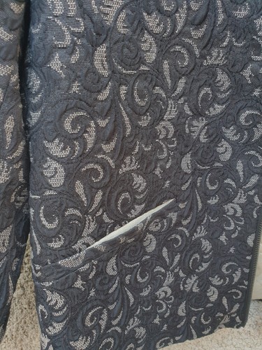 ZARA Chaqueta Negra Gris Claro Jacquard Acolchado Abrigo Cremallera Blazer Forrado Talla L 12 - Imagen 4 de 5