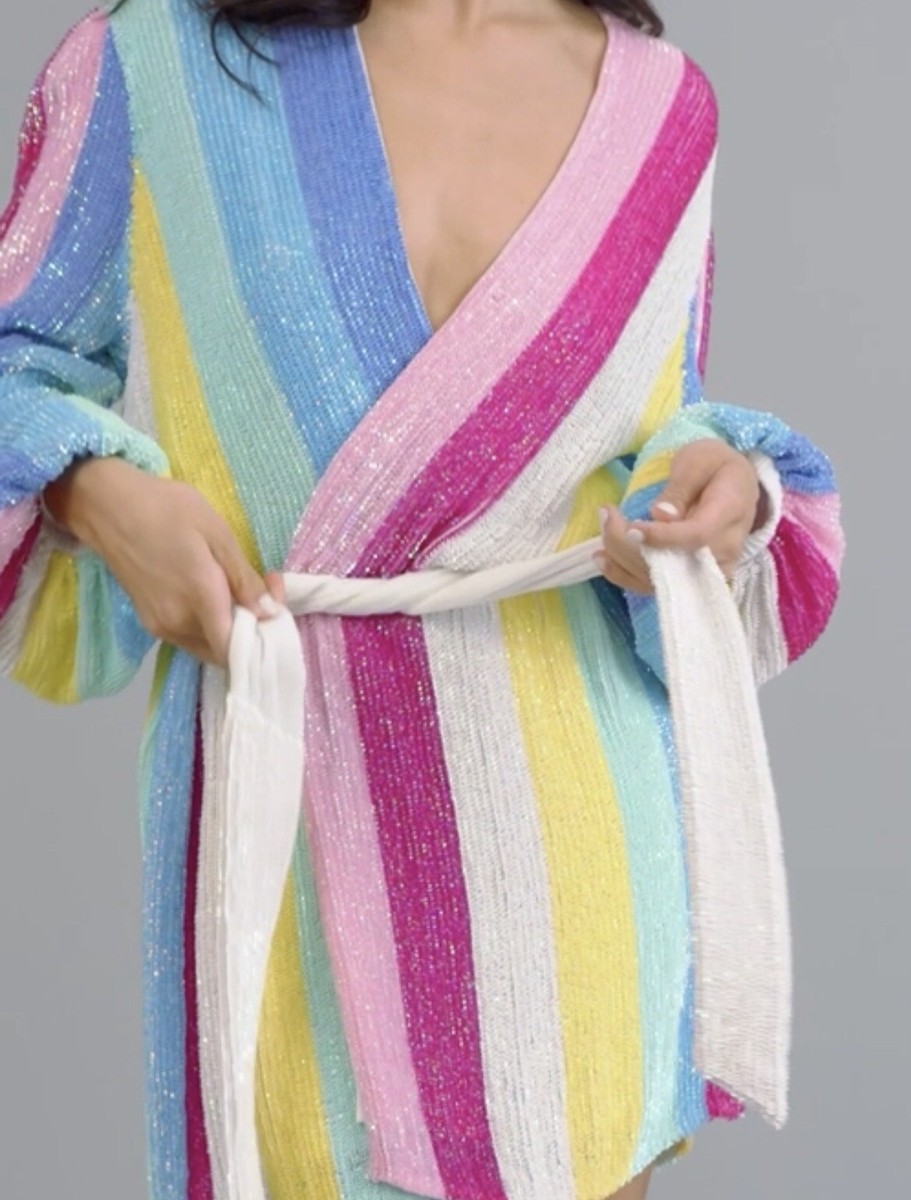 Wrap Dress Gabrielle Robe In Unicorn Stripes Retrofete Gabrielle Robe  Unicorn Stripe