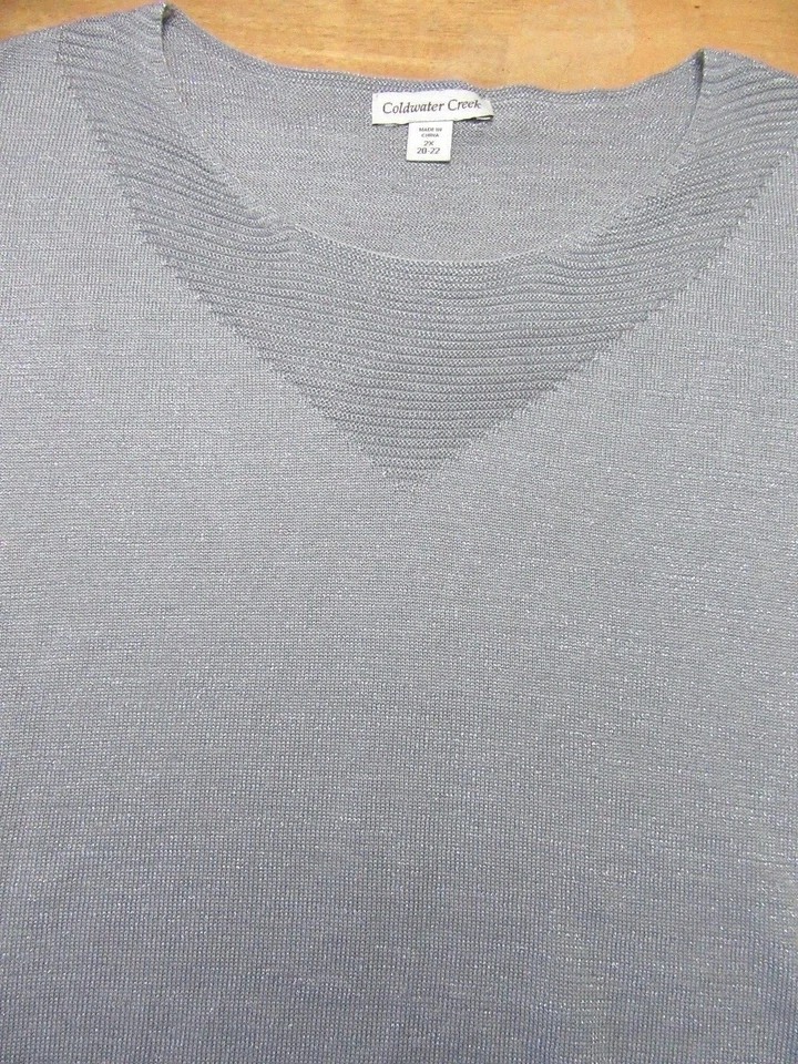 JERSEY COLDWATER CREEK CORTO GRIS PLATA LENTEJUELAS ACENTO Talla 2X 20-22 Foto 4 de 4