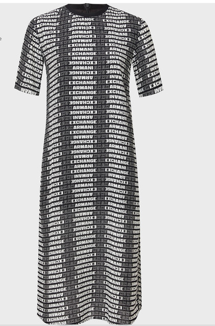 $140 A|X Женское длинное платье-футболка ARMANI EXCHANGE из полиэстера черно-белого цвета, размер 6