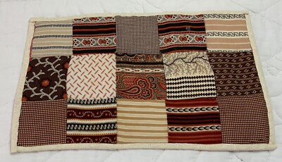 Antique Vintage Patchwork Quilt Table Topper, 9 Patch, Brown Early Calico Print