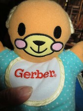 Vintage GERBER 11" Plush Stuffed Baby Bear Sleep Blanket Rattle Bib Paws Tag1994