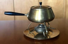 1960s Vintage Brass Fondue Pot Set Mid Century Modern Made by Spring Switzerland