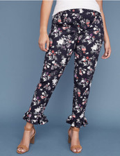 LANE BRYANT ALLIE Stretch Ruffle Floral Ankle Pants 24 Petite 24WP Power Pockets