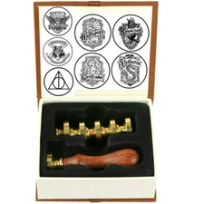 7 Pieces Sealing Wax Stamps Copper Seals+1 Piece Wooden Hilt Harry Potter Themed