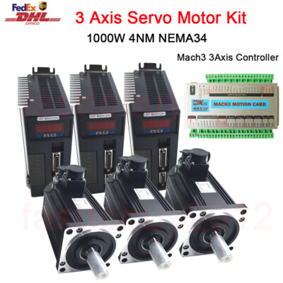 3Axis 1KW AC Servo Motor Drive 4NM NEMA34 Mach3 Motion Controller Caving Cutting