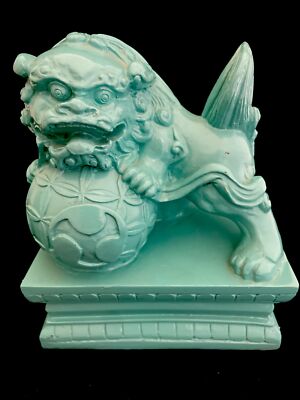 【タイ仏牌】ルアンポールアイ 自身像 雄鶏モデル Asian Foo Fu Dog Guardian Lion Statues Teal Resin Chinese Three