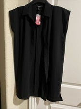 Forever 21 Black Button Down Dress NWT Cap Sleeves  S