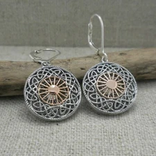 Sterling Silver & 10K Rose Gold Small Celtic Sun Wheel Earrings  by Keith Jack