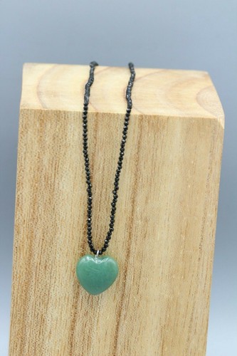 HEART CHOKER NATURAL GREEN STONE ADJUSTABLE 12.5-15.5 GREEN CHOKER HEART #28 - Picture 7 of 8