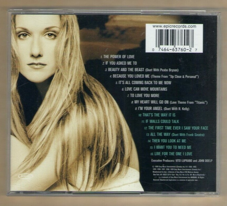CELINE DION cd ALL THE WAY A DECADE OF SONG - 16 TRACKS