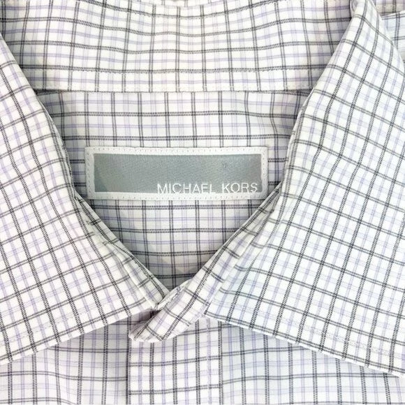 CAMISA DE VESTIR MICHAEL KORS LAVANDA NEGRA BLANCA A CUADROS BOTÓN DELANTERO PARA HOMBRE 15.5/34/35 Foto 2 de 4