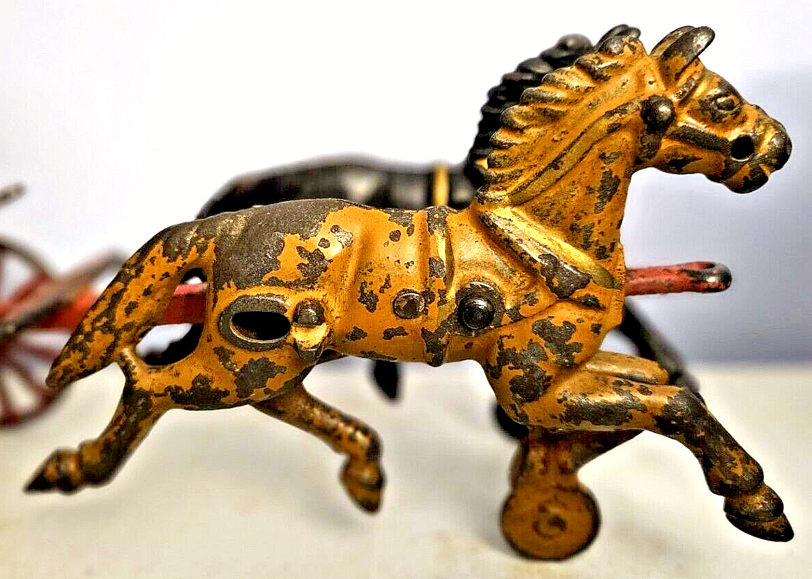 Vintage Hubley Early 1900's Cast Iron Toy 12" Horse Drawn Ice Wagon