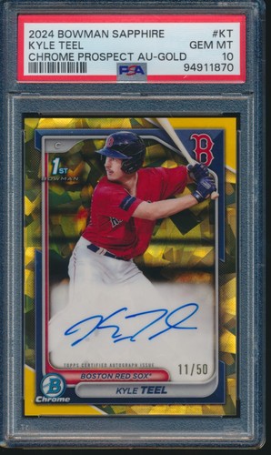 PSA 10 KYLE TEEL AUTO 1st 2024 Bowman Chrome S/E GOLD REFRACTOR/50 RC GEM MINT - Picture 1 of 3