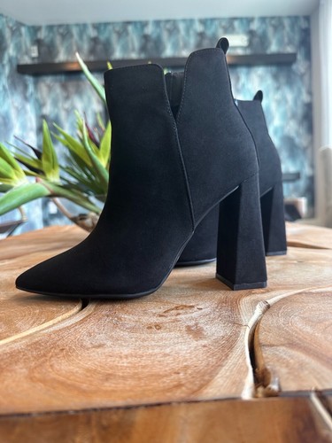 Qupid Suede Pyramid Heel Ankle Booties - Picture 9 of 14