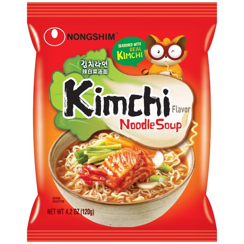 Nongshim Kimchi Spicy Red Chili Ramyun Ramen Noodle Soup Pack, 4.2oz X 16 Count