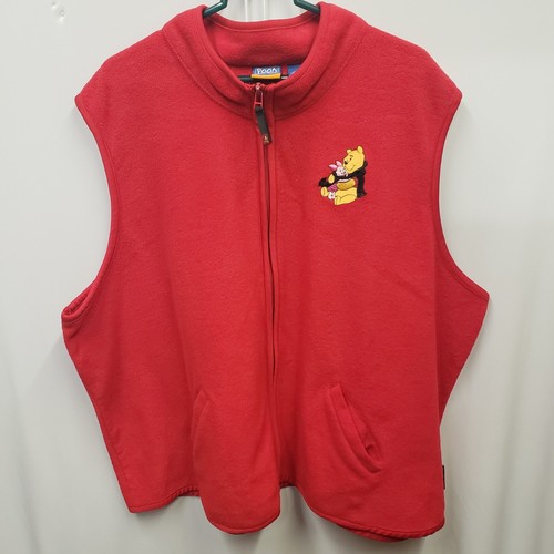 Vintage Winnie The Pooh Red Embroidered Vest Fleece Zippered 100 Acre Wood Sz 4X